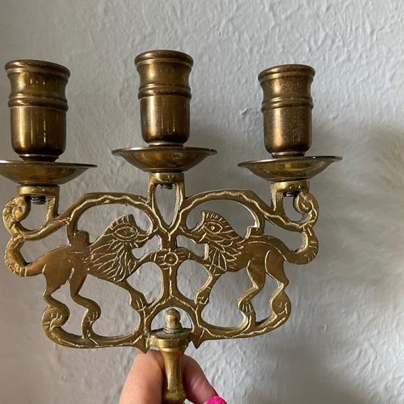 Antique Brass 3 Branch candle holders Lion of Judah design - Picture 4 of 4